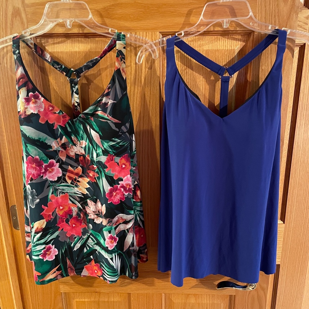 Aqua Green Floral and Blue Swim Tops